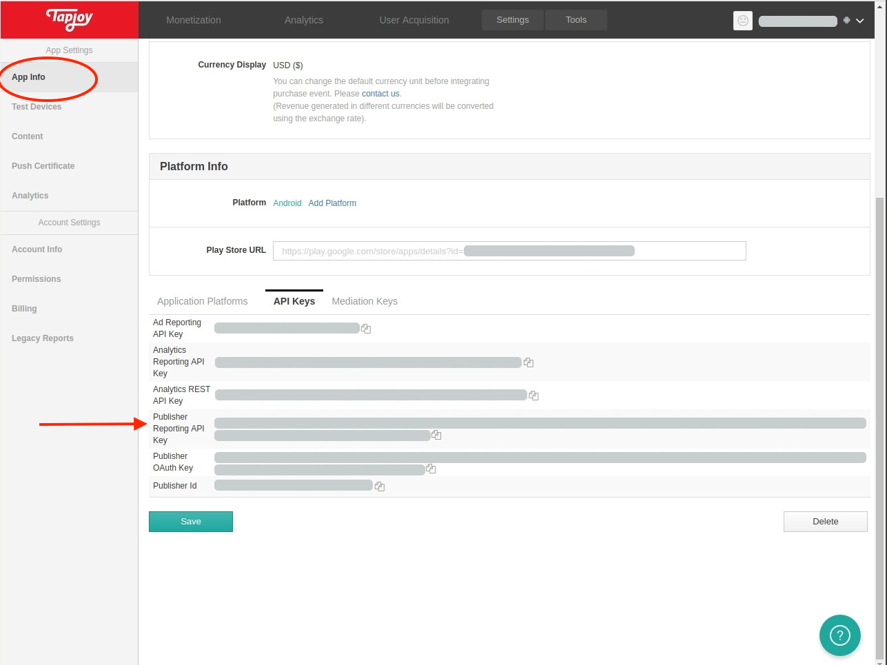 Publisher Reporting API Key