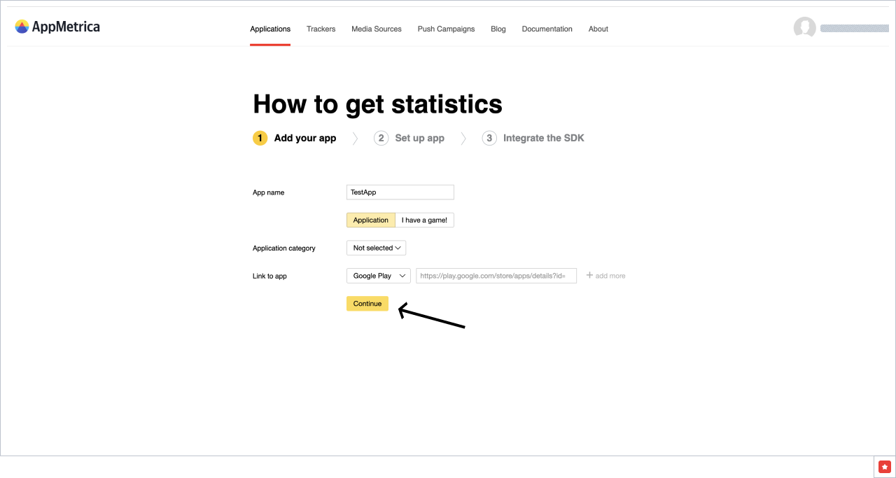 AppMetrica add app