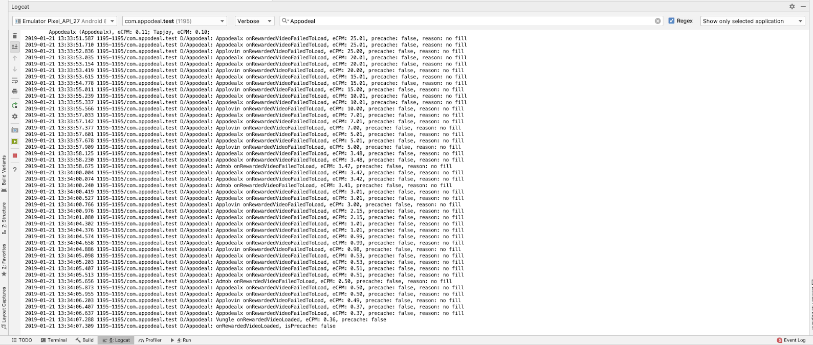 Android Logcat with Appodeal tag